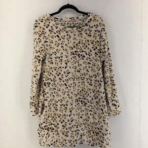 Leopard Print Fleece Babydoll Dress Womens XL‎ Boho Grunge Warm Relaxed Luxe